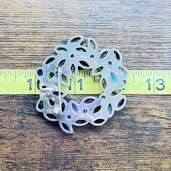 VTG Solid Sterling Silver 925 Multi-Gemstone Circle Brooch Size 1.25" Length - Picture 12 of 13